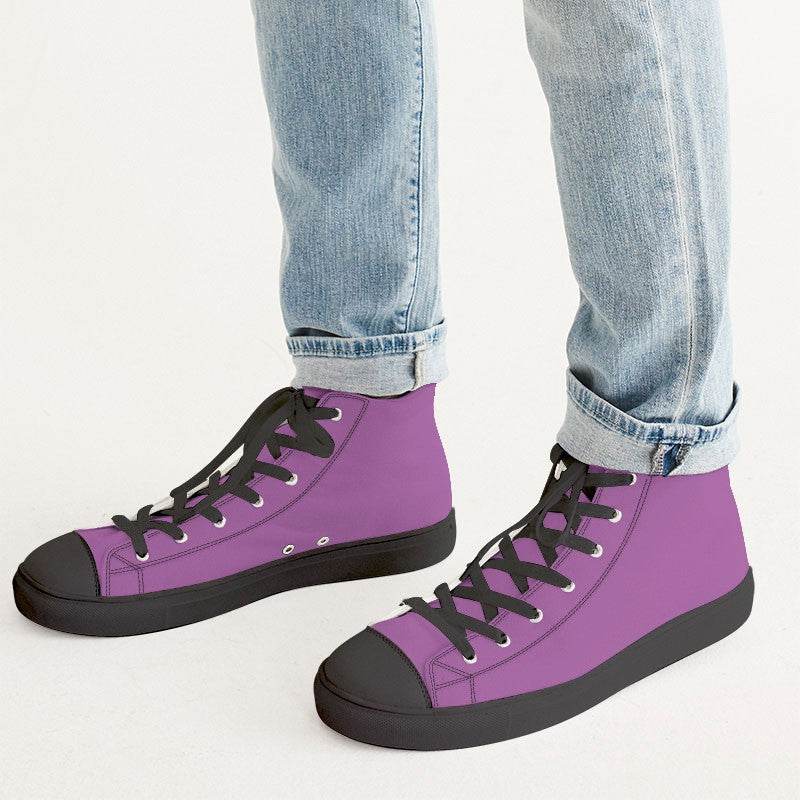 Medium-Light Medium Magenta Men's High-Top Canvas Sneakers (M-ME-ML) - Man CloseUp