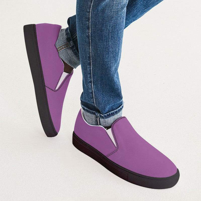 Medium-Light Medium Magenta Men's Slip-On Canvas Sneakers (M-ME-ML) - Man CloseUp