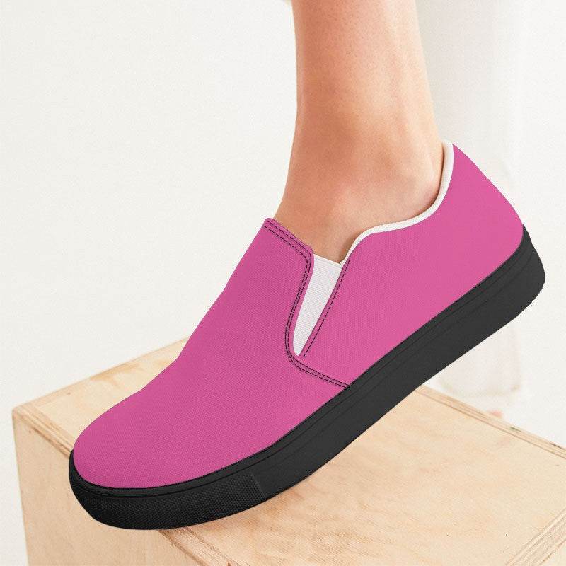 Medium-Light Medium Pink Women's Slip-On Canvas Sneakers (PIM1-ME-ML) - Woman CloseUp