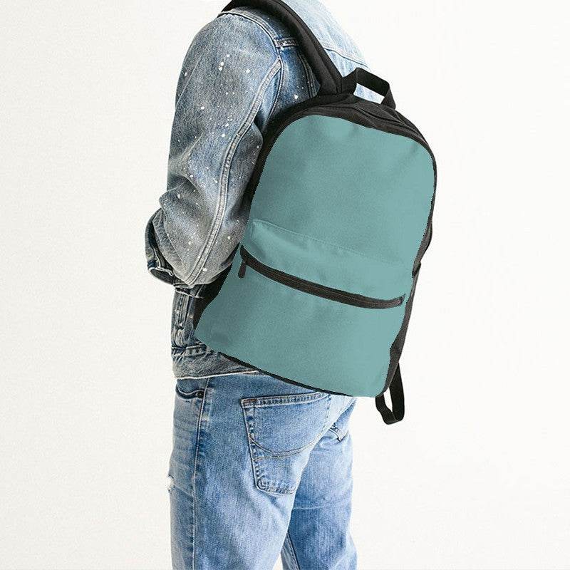 Medium-Light Muted Blue-Green Canvas Backpack (CBG2-MU-ML) - Man Back CloseUp