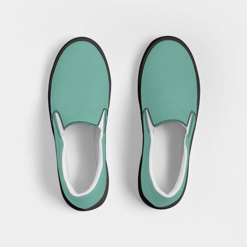 Medium-Light Muted Blue-Green Women's Slip-On Canvas Sneakers (BG-MU-ML) - Top