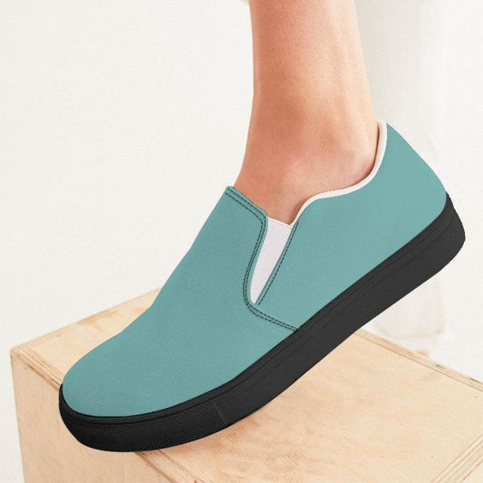 Medium-Light Muted Blue-Green Women's Slip-On Canvas Sneakers (CBG2-MU-ML) - Woman CloseUp
