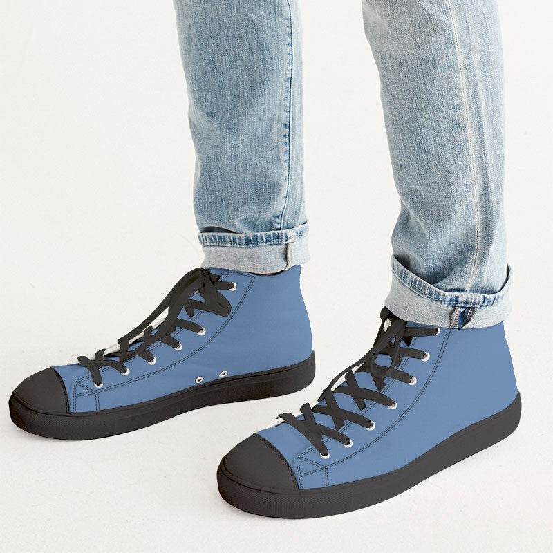 Medium-Light Muted Blue Men's High-Top Canvas Sneakers (IB2-MU-ML) - Man CloseUp