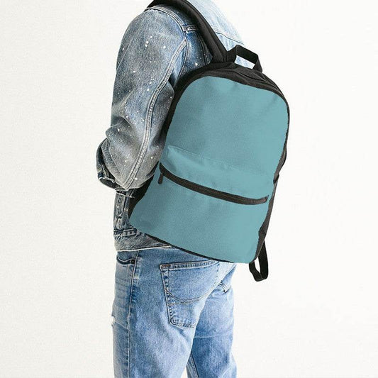 Medium-Light Muted Cyan Canvas Backpack (C-MU-ML) - Man Back CloseUp