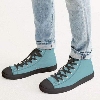 Medium-Light Muted Cyan Men's High-Top Canvas Sneakers (C-MU-ML) - Man CloseUp