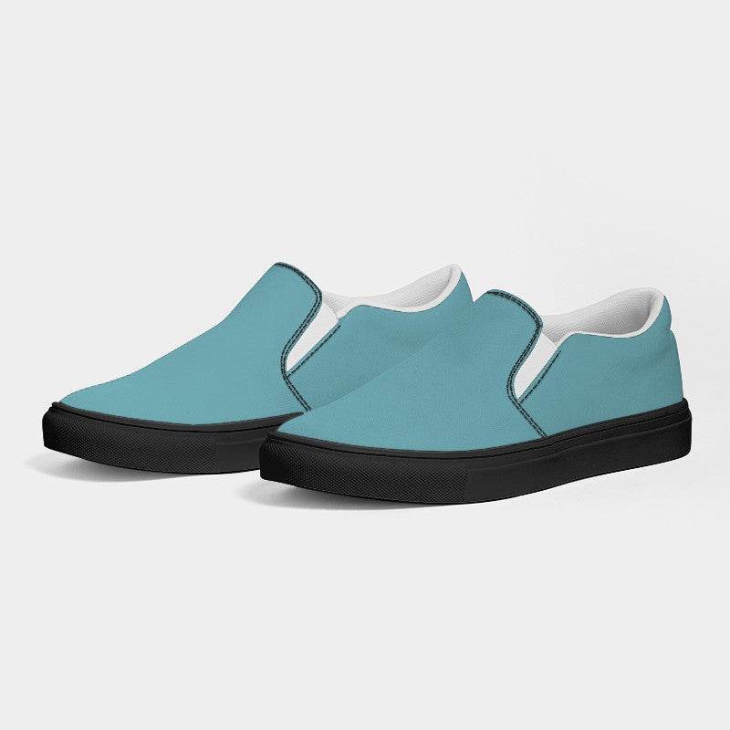 Medium-Light Muted Cyan Men's Slip-On Canvas Sneakers (C-MU-ML) - Side 3