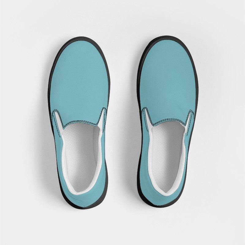 Medium-Light Muted Cyan Women's Slip-On Canvas Sneakers (C-MU-ML) - Top