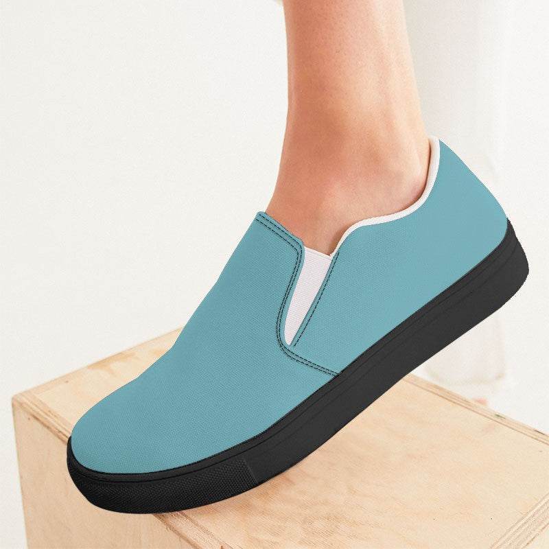 Medium-Light Muted Cyan Women's Slip-On Canvas Sneakers (C-MU-ML) - Woman CloseUp