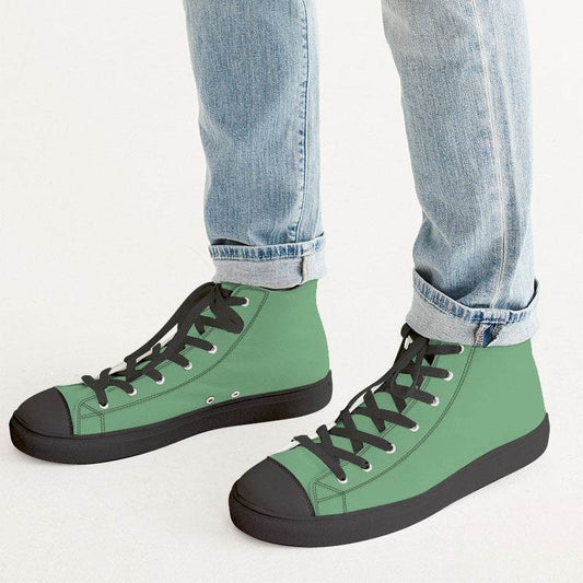 Medium-Light Muted Green Men's High-Top Canvas Sneakers (G-MU-ML) - Man CloseUp