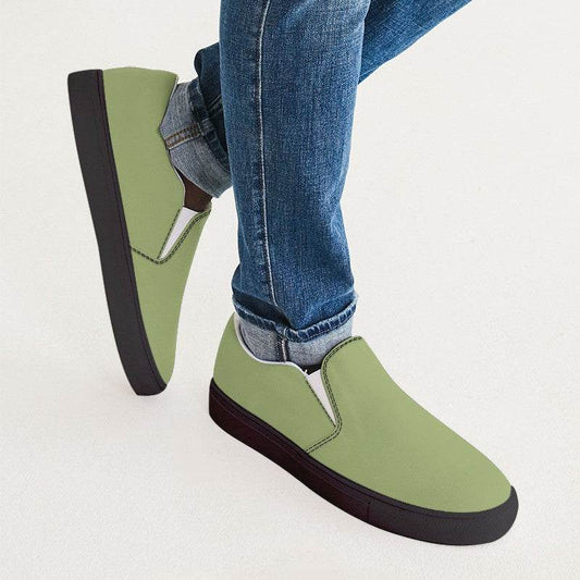 Medium-Light Muted Lime Men's Slip-On Canvas Sneakers (L-MU-ML) - Man CloseUp