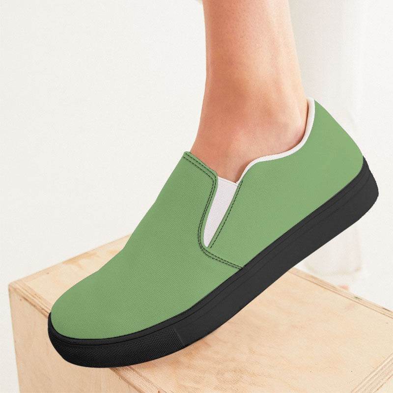 Medium-Light Muted Lime Women's Slip-On Canvas Sneakers (GL2-MU-ML) - Woman CloseUp