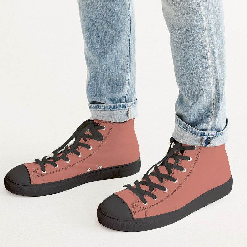 Medium-Light Muted Red Men's High-Top Canvas Sneakers (R-MU-ML) - Man CloseUp