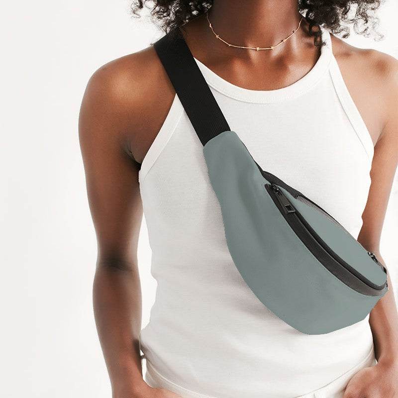 Medium-Light Neutral Blue-Green Belt Bag (BG-NE-ML) - Woman Front CloseUp