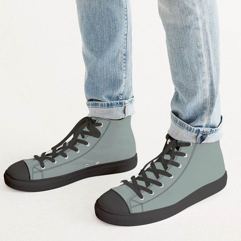 Medium-Light Neutral Blue-Green Men's High-Top Canvas Sneakers (BG-NE-ML) - Man CloseUp