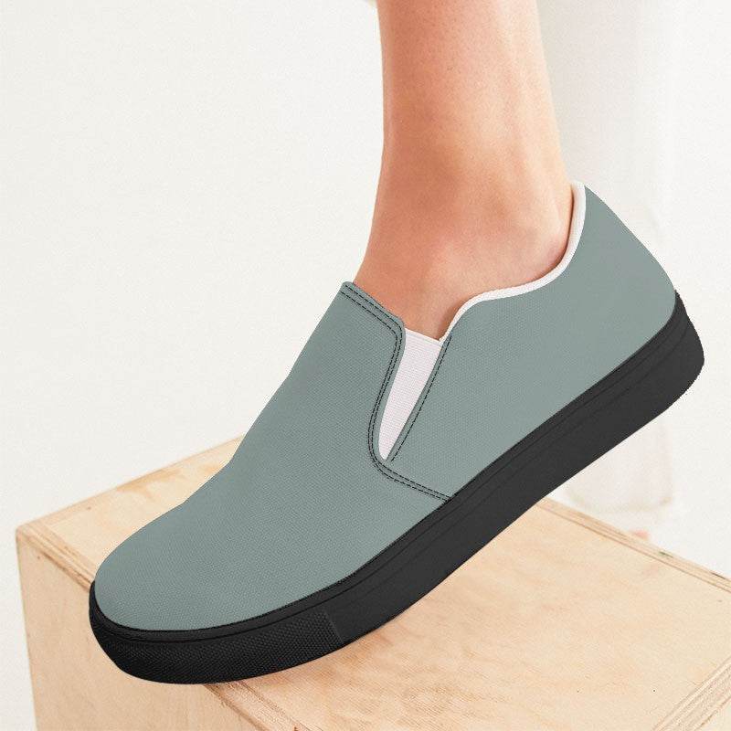 Medium-Light Neutral Blue-Green Women's Slip-On Canvas Sneakers (BG-NE-ML) - Woman CloseUp