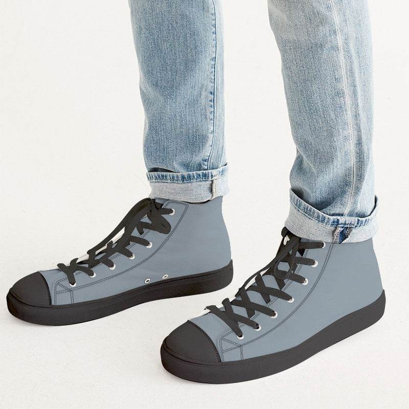 Medium-Light Neutral Blue Men's High-Top Canvas Sneakers (B-NE-ML) - Man CloseUp