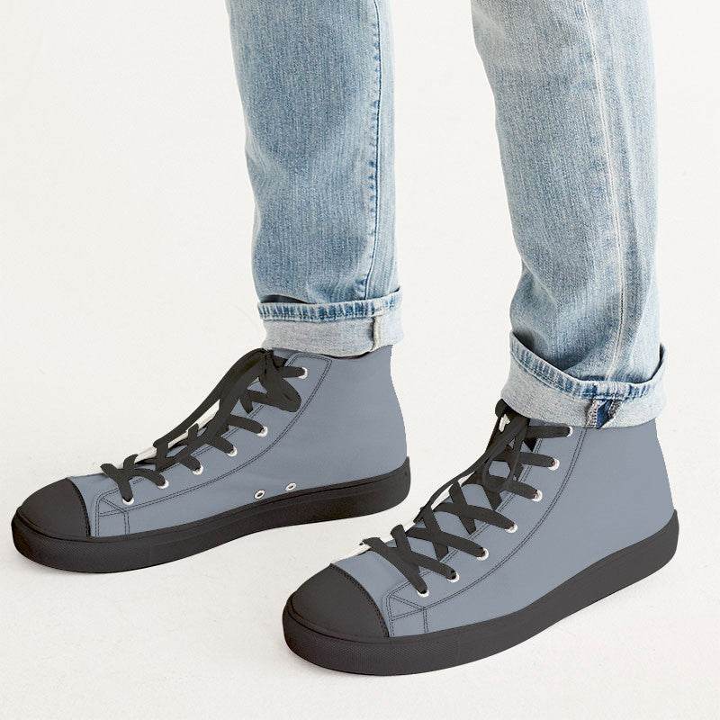 Medium-Light Neutral Blue Men's High-Top Canvas Sneakers (IB2-NE-ML) - Man CloseUp