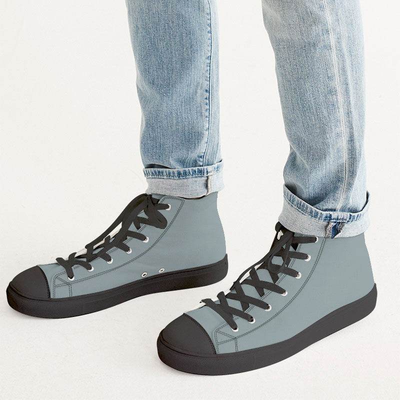 Medium-Light Neutral Cyan Men's High-Top Canvas Sneakers (C-NE-ML) - Man CloseUp