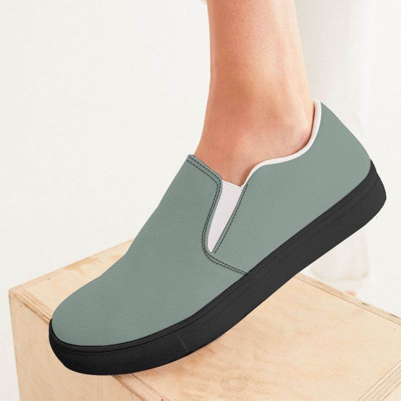 Medium-Light Neutral Green Women's Slip-On Canvas Sneakers (BGG2-NE-ML) - Woman CloseUp