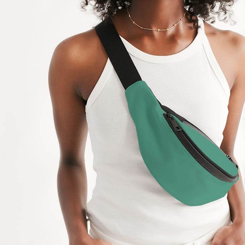 Medium Blue-Green Belt Bag (BGG1-ME-ME) - Woman Front CloseUp