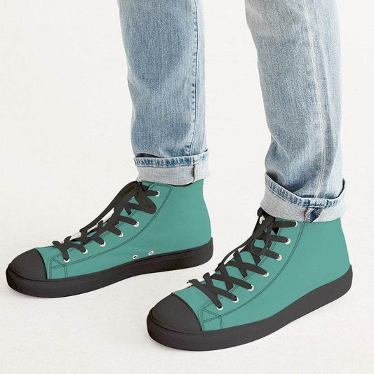 Medium Blue-Green Men's High-Top Canvas Sneakers (BG-ME-ME) - Man CloseUp