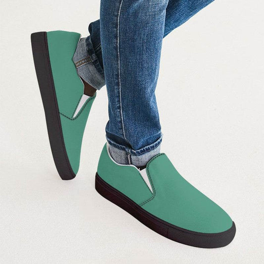 Medium Blue-Green Men's Slip-On Canvas Sneakers (BGG1-ME-ME) - Man CloseUp