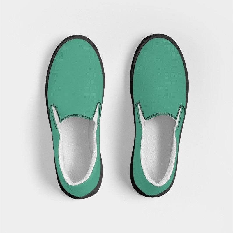 Medium Blue-Green Men's Slip-On Canvas Sneakers (BGG1-ME-ME) - Top