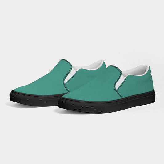 Medium Blue-Green Women's Slip-On Canvas Sneakers (BG-ME-ME) - Side 3