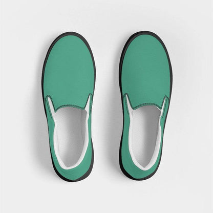 Medium Blue-Green Women's Slip-On Canvas Sneakers (BGG1-ME-ME) - Top