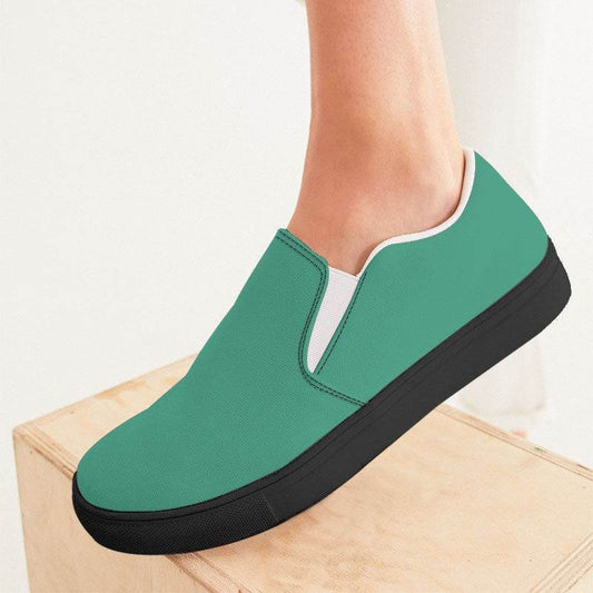 Medium Blue-Green Women's Slip-On Canvas Sneakers (BGG1-ME-ME) - Woman CloseUp