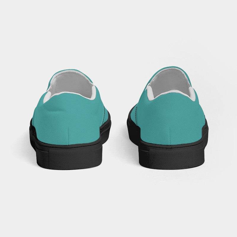 Medium Blue-Green Women's Slip-On Canvas Sneakers (CBG2-ME-ME) - Back