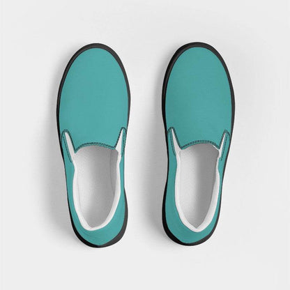 Medium Blue-Green Women's Slip-On Canvas Sneakers (CBG2-ME-ME) - Top
