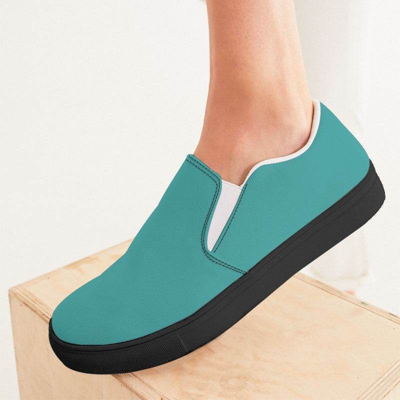 Medium Blue-Green Women's Slip-On Canvas Sneakers (CBG2-ME-ME) - Woman CloseUp