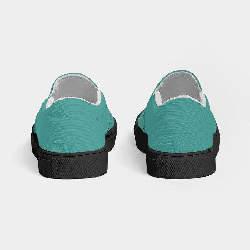 Medium Blue-Green Women's Slip-On Canvas Sneakers (CBG3-ME-ME) - Back