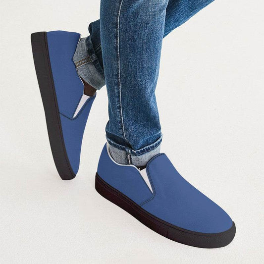 Medium Blue Men's Slip-On Canvas Sneakers (IB1-ME-ME) - Man CloseUp