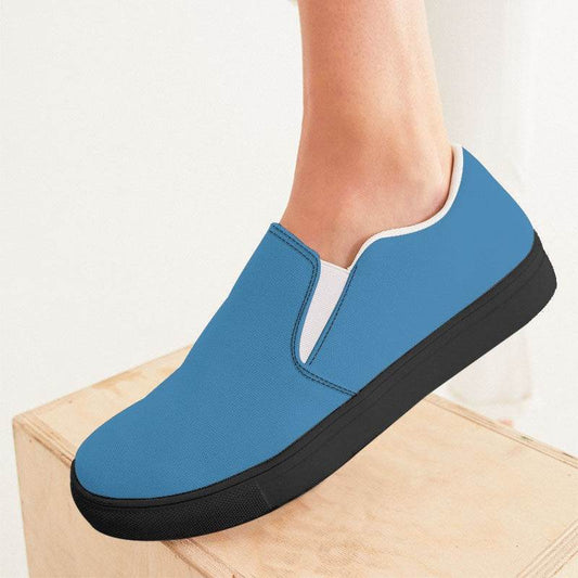 Medium Blue Women's Slip-On Canvas Sneakers (B-ME-ME) - Woman CloseUp