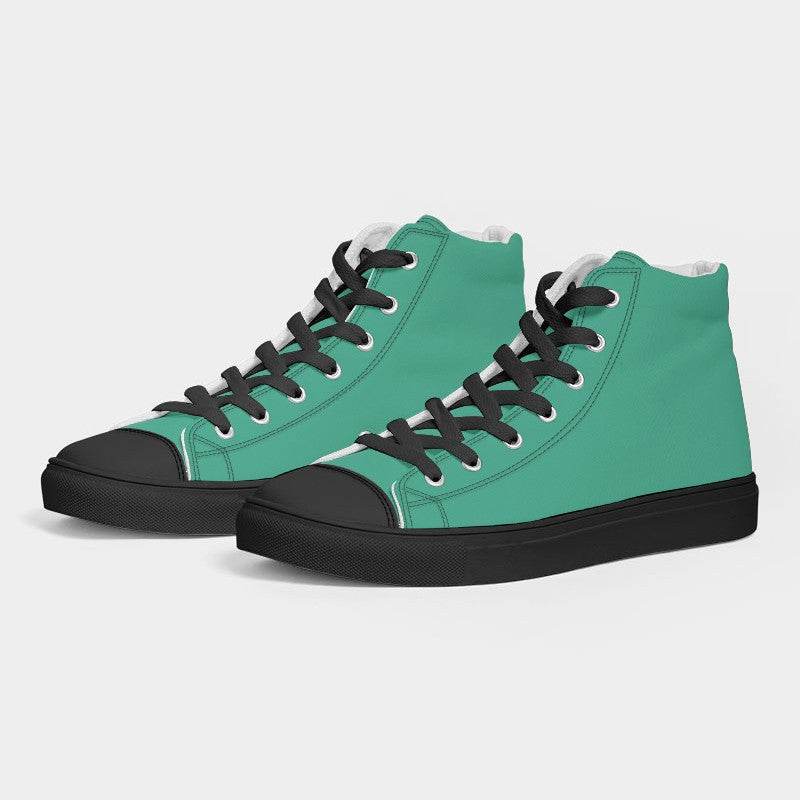 Medium Clear Blue-Green Women's High-Top Canvas Sneakers (BGG1-CL-ME) - Side 3