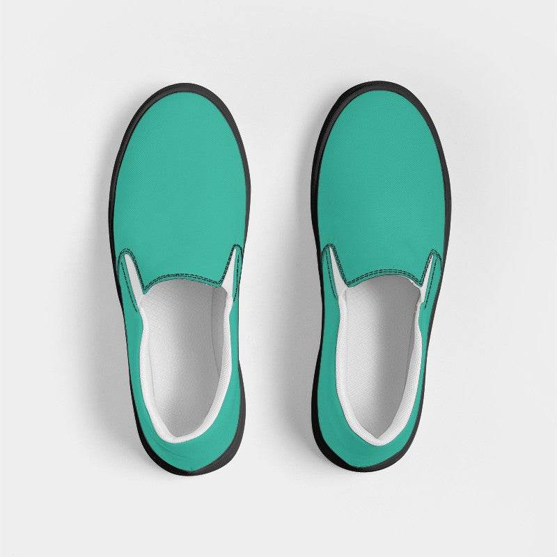 Medium Clear Blue-Green Women's Slip-On Canvas Sneakers (BG-CL-ME) - Top