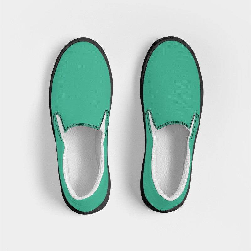 Medium Clear Blue-Green Women's Slip-On Canvas Sneakers (BGG1-CL-ME) - Top