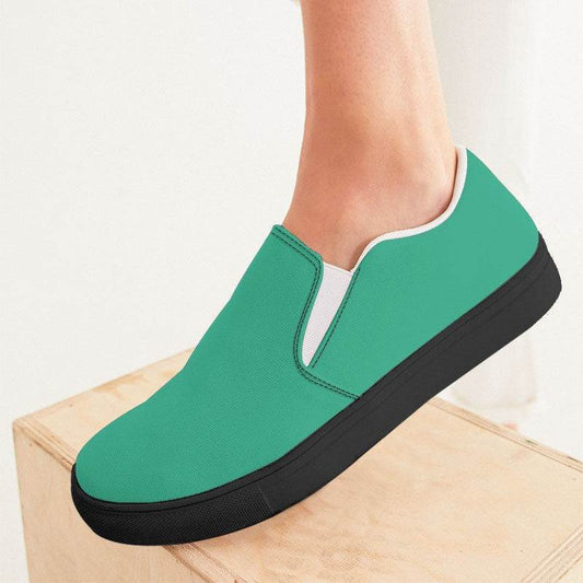 Medium Clear Blue-Green Women's Slip-On Canvas Sneakers (BGG1-CL-ME) - Woman CloseUp