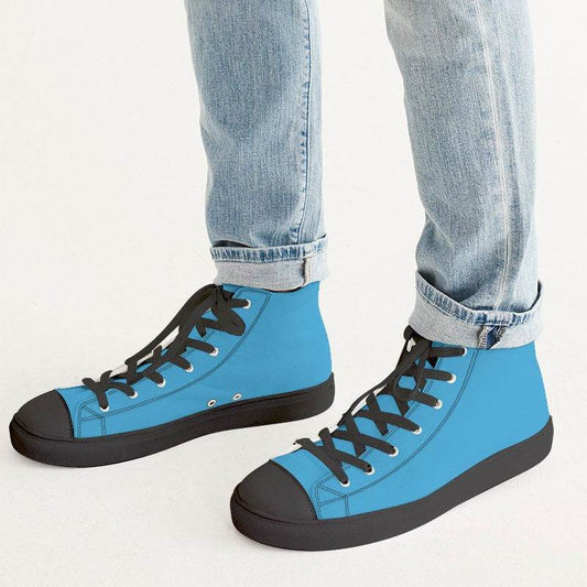Medium Clear Cyan Men's High-Top Canvas Sneakers (BC1-CL-ME) - Man CloseUp