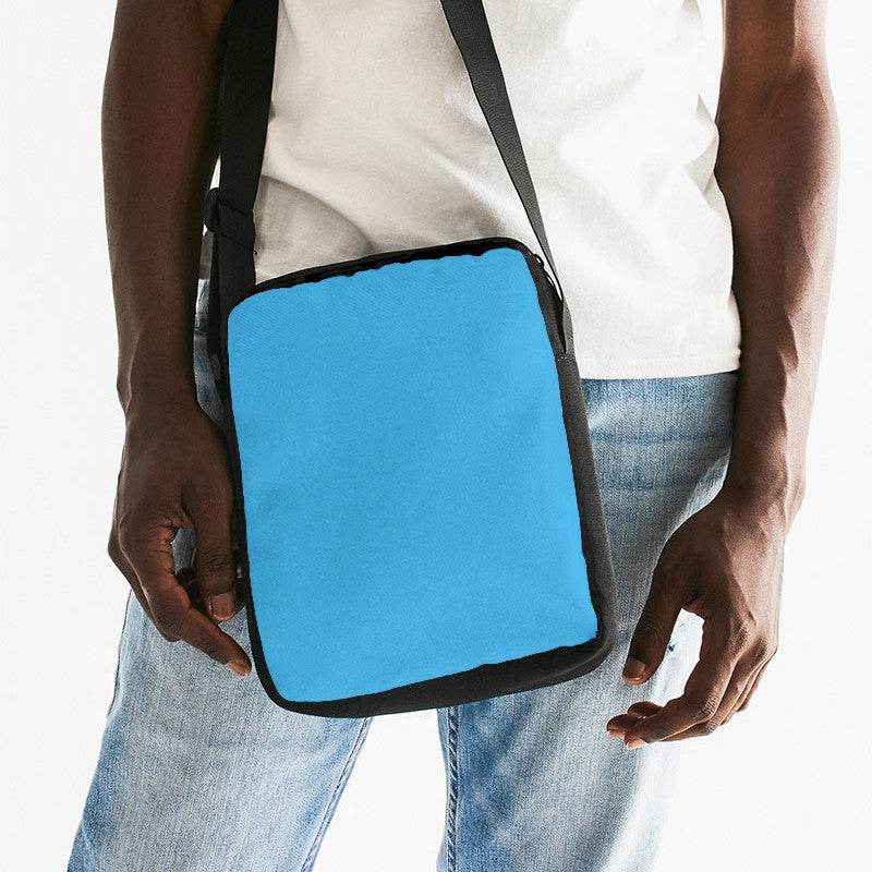 Medium Clear Cyan Messenger Pouch (BC1-CL-ME) - Man Front CloseUp