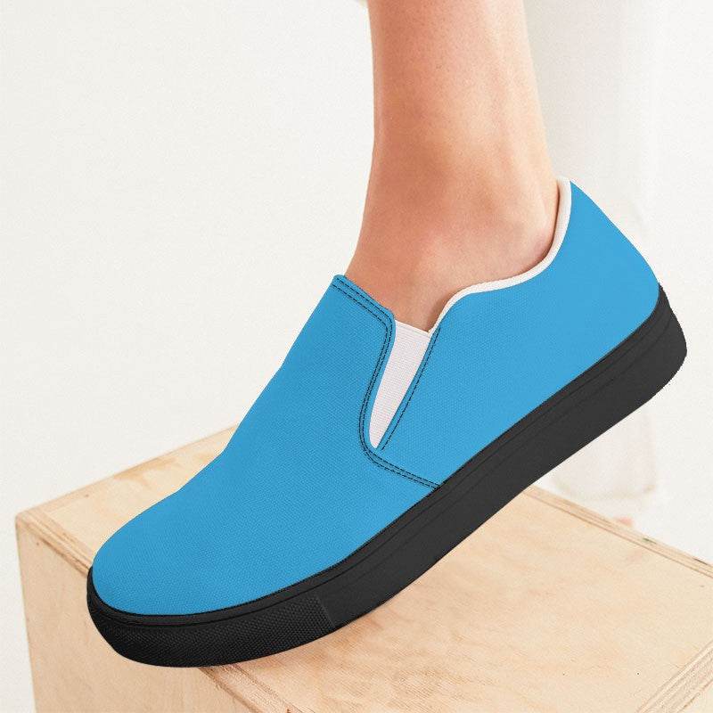 Medium Clear Cyan Women's Slip-On Canvas Sneakers (BC1-CL-ME) - Woman CloseUp
