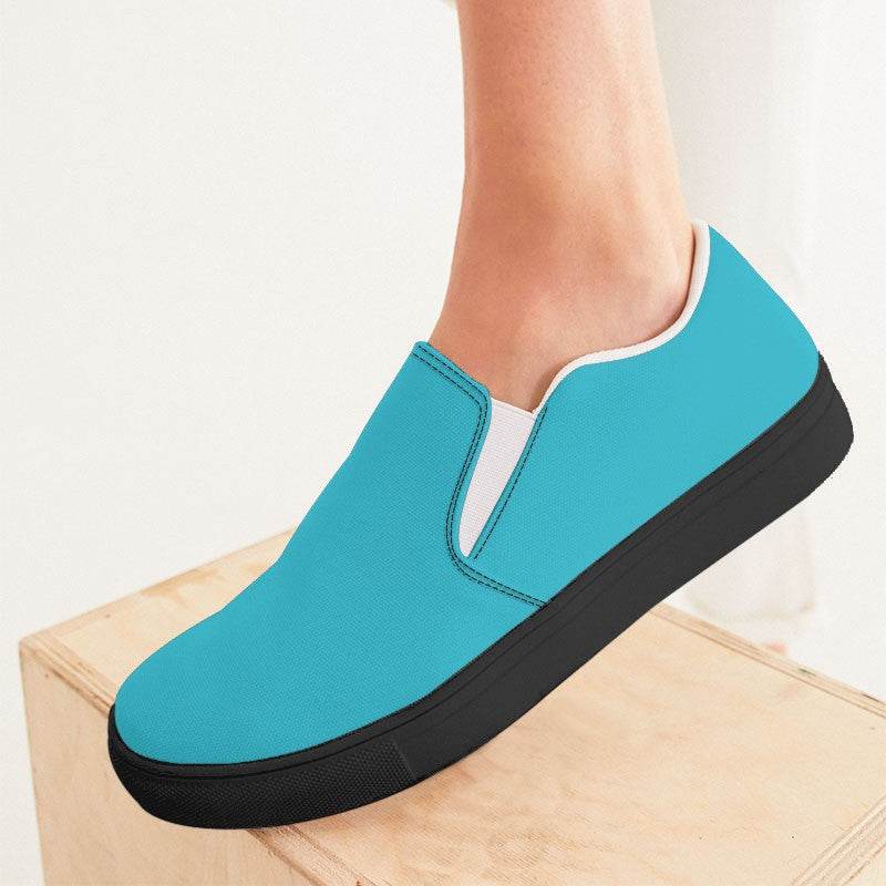 Medium Clear Cyan Women's Slip-On Canvas Sneakers (C-CL-ME) - Woman CloseUp