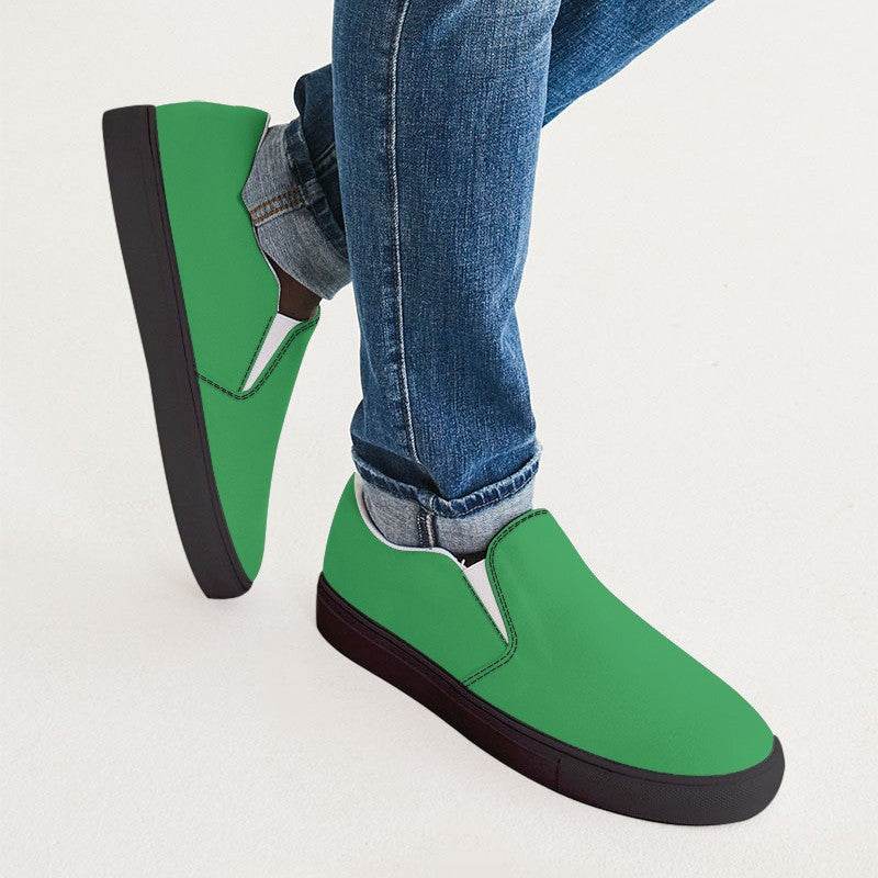 Medium Clear Green Men's Slip-On Canvas Sneakers (G-CL-ME) - Man CloseUp