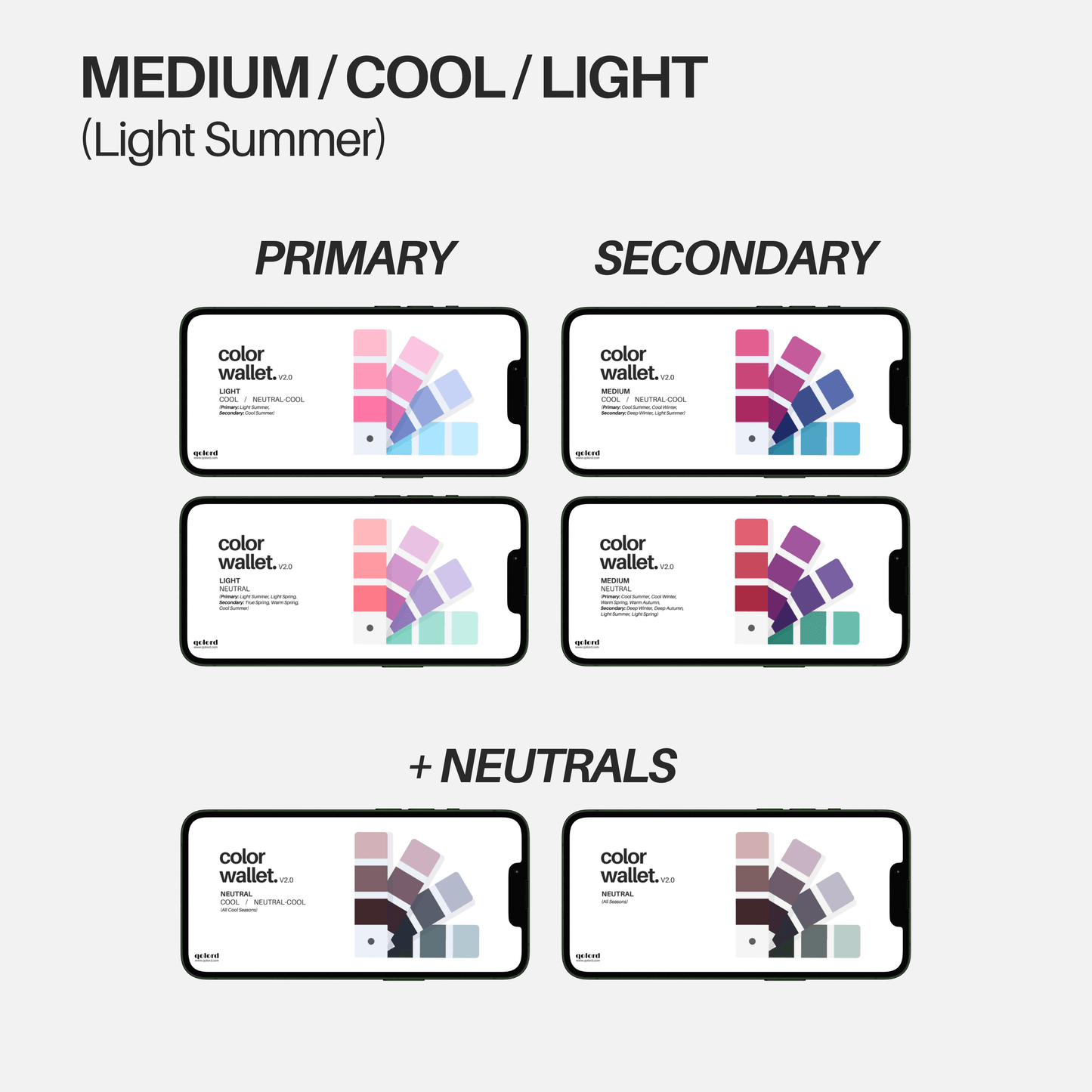 Medium & Cool & Light | Bundle of 6 Digital Color Wallets | Light Summer - Qolord