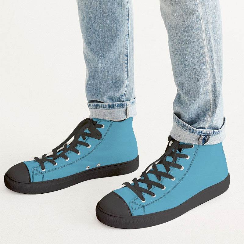 Medium Cyan Men's High-Top Canvas Sneakers (BC2-ME-ME) - Man CloseUp