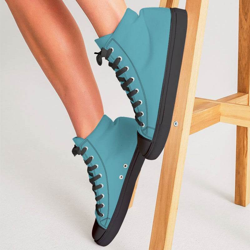 Medium Cyan Women's High-Top Canvas Sneakers (C-ME-ME) - Woman CloseUp