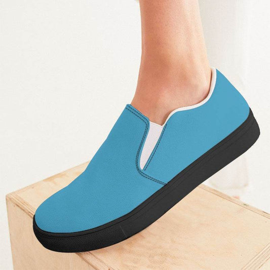 Medium Cyan Women's Slip-On Canvas Sneakers (BC2-ME-ME) - Woman CloseUp