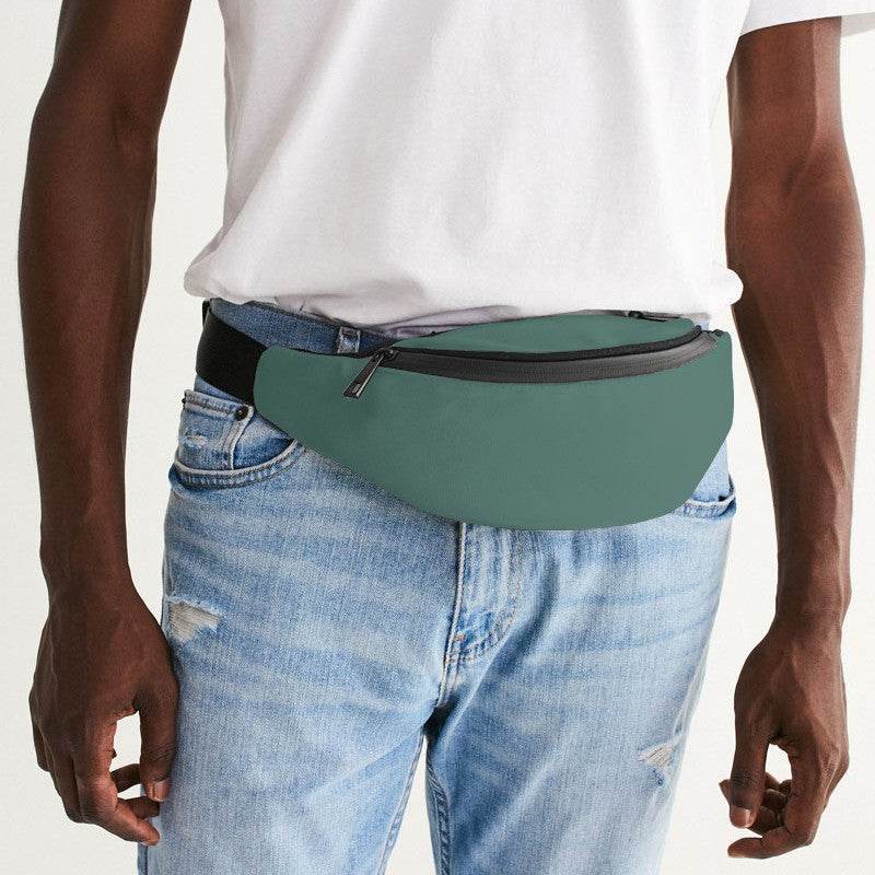 Medium Fully-Muted Blue-Green Belt Bag (BG-FM-ME) - Man Front CloseUp